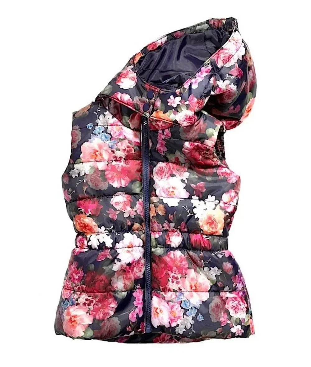 H&M Kids Floral Sleeveless Puffer Vest with Detachable Hood Size 6-7Y